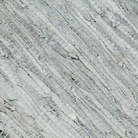 Topdeal Tapis Chindi Tissé à La Main Cuir 80x160 Cm Gris Clair Et Noir 2 Topdeal Tapis Chindi Tissé à La Main Cuir 80x160 Cm Gris Clair Et Noir – Image 2