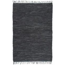 Topdeal Tapis Chindi Tissé à La Main Cuir 120 X 170 Cm Gris