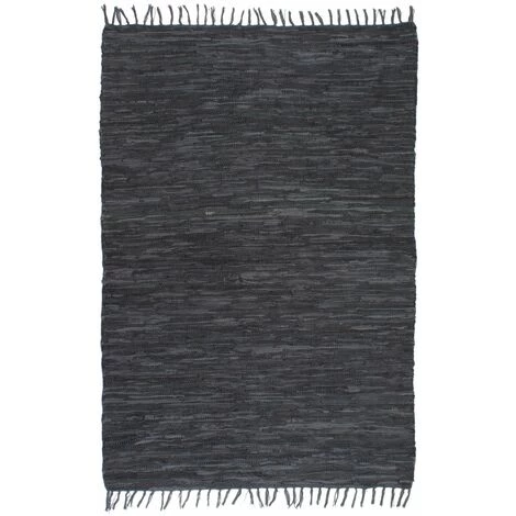 Topdeal Tapis Chindi Tissé à La Main Cuir 120 X 170 Cm Gris 1 Topdeal Tapis Chindi Tissé à La Main Cuir 120 X 170 Cm Gris