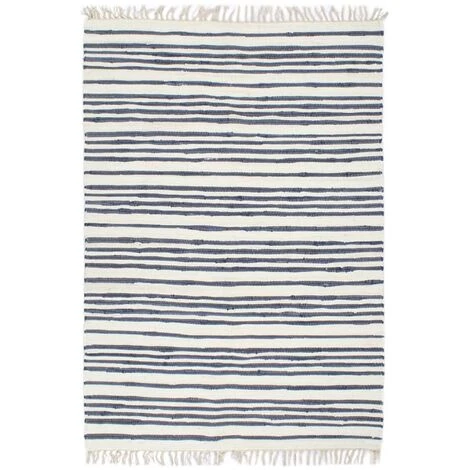 Topdeal Tapis Chindi Tissé à La Main Coton 120x170 Cm Bleu Et Blanc 1 Topdeal Tapis Chindi Tissé à La Main Coton 120x170 Cm Bleu Et Blanc