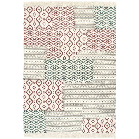 Topdeal Tapis Tissé à La Main Coton 120x180 Cm Imprimé Multicolore FF287559_FR 1 Topdeal Tapis Tissé à La Main Coton 120x180 Cm Imprimé Multicolore FF287559_FR