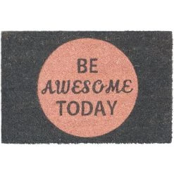 Relaxdays Paillasson Fibres De Coco 60x40 BE AWESOME TODAY Tapis De Sol Tapis D'entrée Support Anti-dérapant PVC Noir, Rose