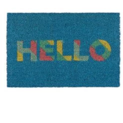 Relaxdays Paillasson Coco, Tapis D’entrée «HELLO», 40 X 60 Cm, Antidérapant, Carré, Intérieur Et Extérieur, Bleu/coloré