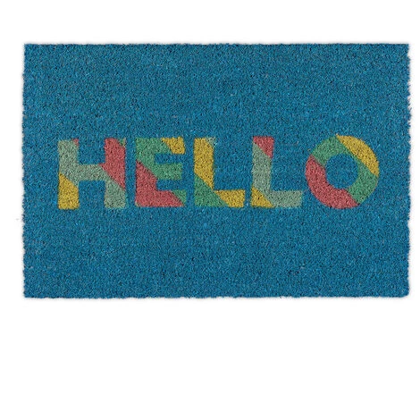 Relaxdays Paillasson Coco, Tapis D’entrée «HELLO», 40 X 60 Cm, Antidérapant, Carré, Intérieur Et Extérieur, Bleu/coloré 1 Relaxdays Paillasson Coco, Tapis D’entrée «HELLO», 40 X 60 Cm, Antidérapant, Carré, Intérieur Et Extérieur, Bleu/coloré