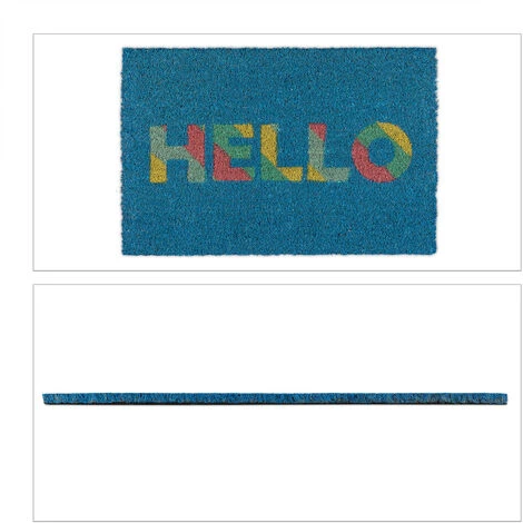 Relaxdays Paillasson Coco, Tapis D’entrée «HELLO», 40 X 60 Cm, Antidérapant, Carré, Intérieur Et Extérieur, Bleu/coloré 2 Relaxdays Paillasson Coco, Tapis D’entrée «HELLO», 40 X 60 Cm, Antidérapant, Carré, Intérieur Et Extérieur, Bleu/coloré – Image 2