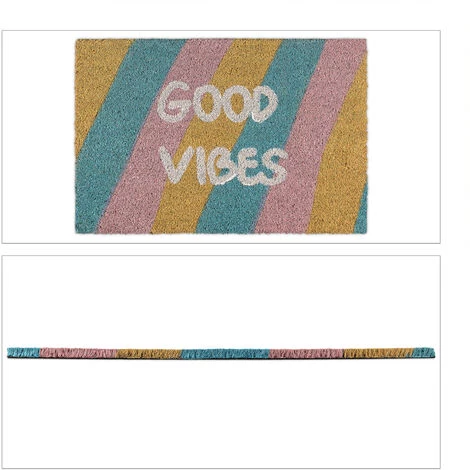 Relaxdays Paillasson Coco, Tapis D’entrée «Good Vibes», Rayé, Antidérapant, Intérieur & Extérieur, 40 X 60 Cm, Coloré 2 Relaxdays Paillasson Coco, Tapis D’entrée «Good Vibes», Rayé, Antidérapant, Intérieur & Extérieur, 40 X 60 Cm, Coloré – Image 2