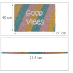 Relaxdays Paillasson Coco, Tapis D’entrée «Good Vibes», Rayé, Antidérapant, Intérieur & Extérieur, 40 X 60 Cm, Coloré 9 Relaxdays Paillasson Coco, Tapis D’entrée «Good Vibes», Rayé, Antidérapant, Intérieur & Extérieur, 40 X 60 Cm, Coloré -Tapis et paillasson Soldes 52205332 5