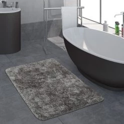 Paco Home Tapis Salle De Bain Moderne Poils Longs Uni Tapis De Bain Antidérapant Gris 40x55 Cm