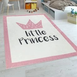Paco Home Tapis Enfant Chambre Enfant Filles Tapis Bébé Lavable Princesse Inscription Rose 80x150 Cm