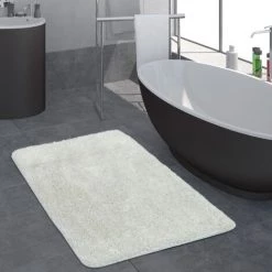 Paco Home Tapis Salle De Bain Moderne Poils Longs Uni Tapis De Bain Antidérapant Blanc 40x55 Cm