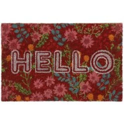 Relaxdays Paillasson Coco, Inscription Hello & Motif Floral, Tapis De Porte Intérieur & Extérieur, 40x60 Cm, Coloré