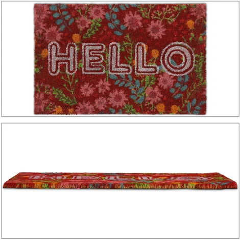 Relaxdays Paillasson Coco, Inscription Hello & Motif Floral, Tapis De Porte Intérieur & Extérieur, 40x60 Cm, Coloré 2 Relaxdays Paillasson Coco, Inscription Hello & Motif Floral, Tapis De Porte Intérieur & Extérieur, 40x60 Cm, Coloré – Image 2