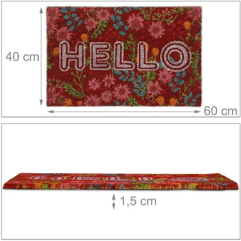 Relaxdays Paillasson Coco, Inscription Hello & Motif Floral, Tapis De Porte Intérieur & Extérieur, 40x60 Cm, Coloré 5 Relaxdays Paillasson Coco, Inscription Hello & Motif Floral, Tapis De Porte Intérieur & Extérieur, 40x60 Cm, Coloré – Image 5