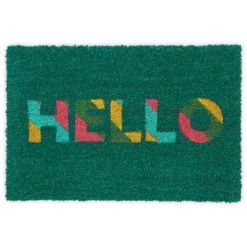 Relaxdays Paillasson Coco «Hello», Intérieur, Extérieur, Couloir, Entrée, PVC Antidérapant, Tapis De Porte, 60x40, Vert