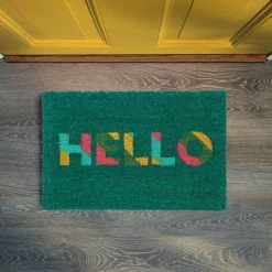 Relaxdays Paillasson Coco «Hello», Intérieur, Extérieur, Couloir, Entrée, PVC Antidérapant, Tapis De Porte, 60x40, Vert -Tapis et paillasson Soldes 52564782 3
