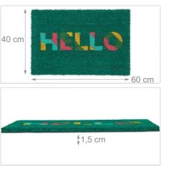 Relaxdays Paillasson Coco «Hello», Intérieur, Extérieur, Couloir, Entrée, PVC Antidérapant, Tapis De Porte, 60x40, Vert -Tapis et paillasson Soldes 52564782 5