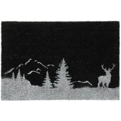 Relaxdays Paillasson Coco, Motif De Forêt, 40 X 60 Cm, Antidérapant, Tapis De Porte, Intérieur, Extérieur, Noir-blanc