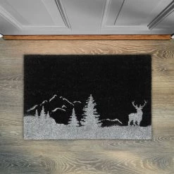 Relaxdays Paillasson Coco, Motif De Forêt, 40 X 60 Cm, Antidérapant, Tapis De Porte, Intérieur, Extérieur, Noir-blanc -Tapis et paillasson Soldes 52564784 3