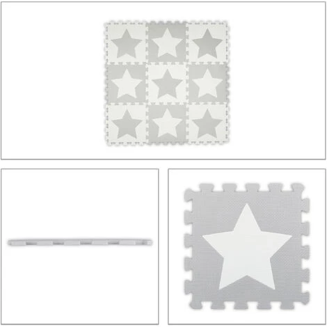 Relaxdays Tapis Puzzle étoiles, 9 Carrés, 18 Pièces, Mousse EVA, Sans Substances Nocives, Dalle Jeu 91x91 Cm, Gris Clair 2 Relaxdays Tapis Puzzle étoiles, 9 Carrés, 18 Pièces, Mousse EVA, Sans Substances Nocives, Dalle Jeu 91x91 Cm, Gris Clair – Image 2