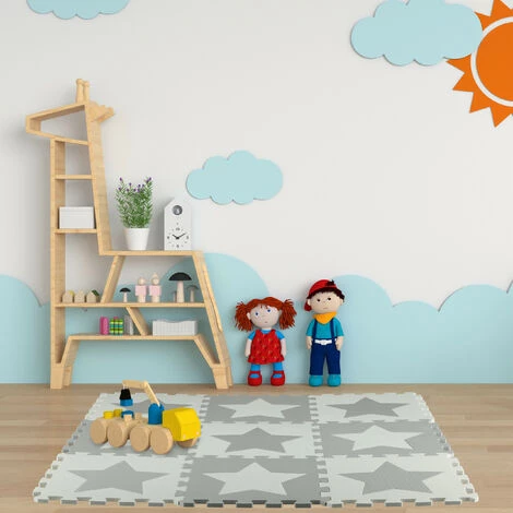 Relaxdays Tapis Puzzle étoiles, 9 Carrés, 18 Pièces, Mousse EVA, Sans Substances Nocives, Dalle Jeu 91x91 Cm, Gris Clair 3 Relaxdays Tapis Puzzle étoiles, 9 Carrés, 18 Pièces, Mousse EVA, Sans Substances Nocives, Dalle Jeu 91x91 Cm, Gris Clair – Image 3