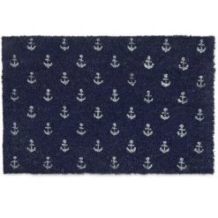 Relaxdays Paillasson Coco, Tapis D’entrée Ancre, 40x60 Cm, Antidérapant, Résistant, Intérieur Et Extérieur, Bleu/blanc