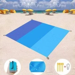 TANABATA Tapis De Plage Couverture De Pique-Nique 200 * 145cm, Tapis De Pique-niques Portable Couverture De Plage Couverture De Picnic Avec 4 Piquets, Pour Plage, Randonnée, Camping (200 * 145cm)