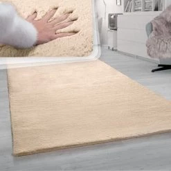 Paco Home Tapis De Salon Poils Longs Imitation Fourrure Lapin Douce Sable Crème 60x90 Cm