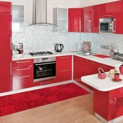 EMMEVI Tapis De Cuisine Moderne Coureur Bordé Absorbant Antidérapant Lavable Maiolique 3D Bordeaux - 50x110 Cm -Tapis et paillasson Soldes 52776028 3