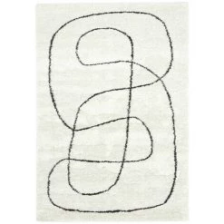 DÉCOWEB Tapis De Salon à Poils Longs - Art Abstrait - Noir Et Blanc Cassé - 120 X 170 Cm