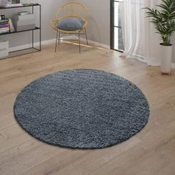 Paco Home Tapis Shaggy Tapis Salon Shaggy Poil Long Moderne Motif Monochrome Bleu Clair Ø 120 Cm Rond -Tapis et paillasson Soldes 52962178 3