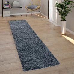 Paco Home Tapis Shaggy Tapis Salon Shaggy Poil Long Moderne Motif Monochrome Bleu Clair Ø 120 Cm Rond -Tapis et paillasson Soldes 52962178 4