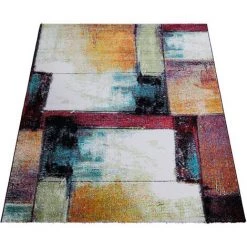 Paco Home Tapis De Salon Poils Ras Géométrique Vintage Crème Rouge Mauve Jaune Turquoise 160x220 Cm -Tapis et paillasson Soldes 53069825 5