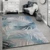 Paco Home Tapis De Créateur Moderne Salon Tapis 3D Motif Palmiers En Gris Turquoise Crème 120x170 Cm