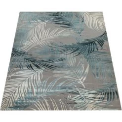 Paco Home Tapis De Créateur Moderne Salon Tapis 3D Motif Palmiers En Gris Turquoise Crème 120x170 Cm -Tapis et paillasson Soldes 53088858 5