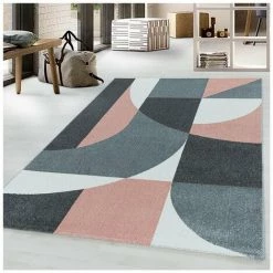 ALLOTAPIS Tapis Géométrique De Salon Scandinave Grosbec Rose 140x200 - Rose