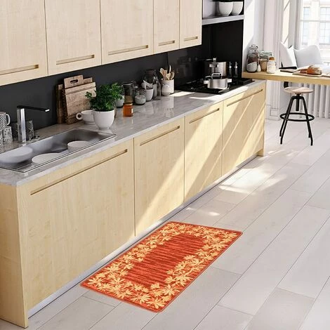 Baroni Home Tapis De Cuisine Antidérapant, Lavable, Tapis Décoré Avec Fleurs 50x100 Cm - Orange 2 Baroni Home Tapis De Cuisine Antidérapant, Lavable, Tapis Décoré Avec Fleurs 50x100 Cm - Orange – Image 2