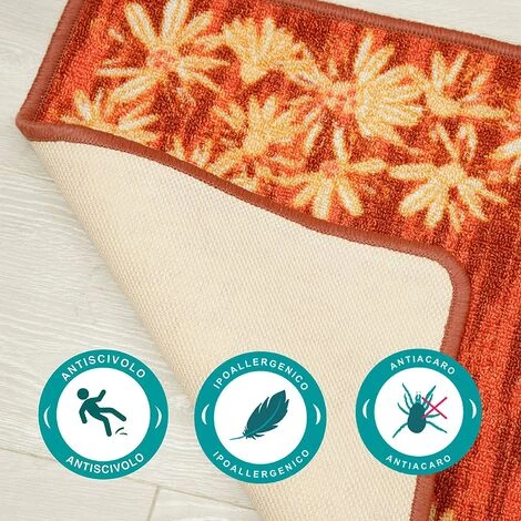 Baroni Home Tapis De Cuisine Antidérapant, Lavable, Tapis Décoré Avec Fleurs 50x100 Cm - Orange 3 Baroni Home Tapis De Cuisine Antidérapant, Lavable, Tapis Décoré Avec Fleurs 50x100 Cm - Orange – Image 3