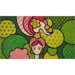 Baroni Home Paillasson D’extérieur Entrée Maison En Coco Peint à La Main Dans Le Style Sicilien 70x40 Cm Facile à Nettoyer Et Super Résistant - Pop Girl/Fille Vert Et Rose