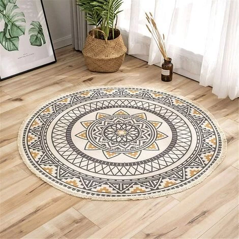 TANABATA Tapis Rond Mandala - En Coton - Style Bohème - Diamètre : 92 Cm 1 TANABATA Tapis Rond Mandala - En Coton - Style Bohème - Diamètre : 92 Cm