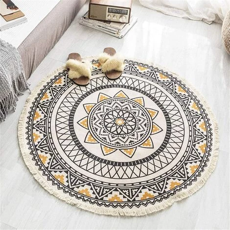 TANABATA Tapis Rond Mandala - En Coton - Style Bohème - Diamètre : 92 Cm 2 TANABATA Tapis Rond Mandala - En Coton - Style Bohème - Diamètre : 92 Cm – Image 2