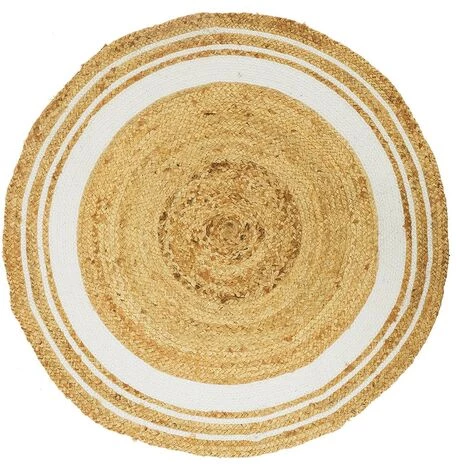 THE HOME DECO FACTORY Tapis Rond Jute Coton Blanc D90 - Beige 1 THE HOME DECO FACTORY Tapis Rond Jute Coton Blanc D90 - Beige
