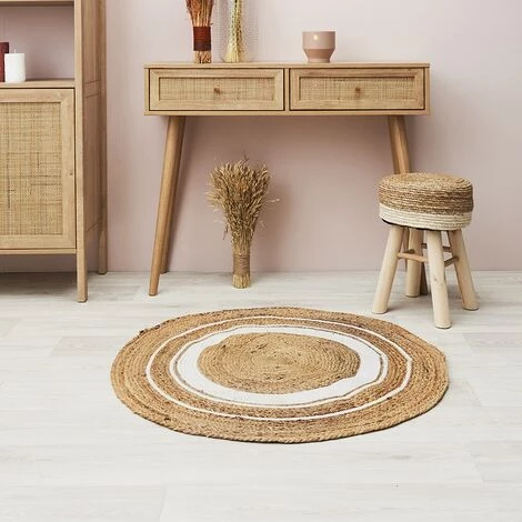 THE HOME DECO FACTORY Tapis Rond Jute Coton Blanc D90 - Beige 2 THE HOME DECO FACTORY Tapis Rond Jute Coton Blanc D90 - Beige – Image 2