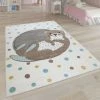 Paco Home Tapis Enfant Tapis Chambre Enfant Poils Ras Filles Garçons Pois Loutre Crème 80x150 Cm