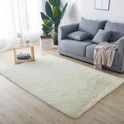 ALMI Tapis Pour Le Salon,Tapis Moelleux D'intérieur Modernes En Velours Super Doux Et Moelleux Fluffy Soft Longhair Décoratif Coussin De Chaise Canapé Natte(Blanc 80 X 120 Cm)