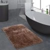 Paco Home Tapis Salle De Bain Moderne Poils Longs Uni Tapis De Bain Antidérapant Marron 70x120 Cm