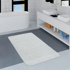 Paco Home Tapis Salle De Bain Moderne Antidérapant Tapis De Bain Empreintes De Pas Uni Blanc Ø 80 Cm Rond