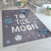 Paco Home Tapis Pour Enfants, Tissage Plat Pour Chambre D'enfant, Avec Motif Fusées Et Diction, Gris 160x230 Cm