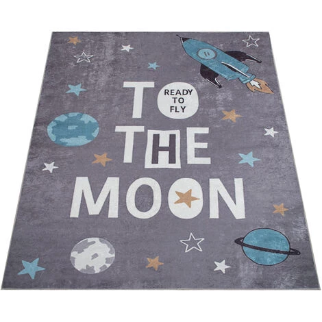 Paco Home Tapis Pour Enfants, Tissage Plat Pour Chambre D'enfant, Avec Motif Fusées Et Diction, Gris 160x230 Cm 5 Paco Home Tapis Pour Enfants, Tissage Plat Pour Chambre D'enfant, Avec Motif Fusées Et Diction, Gris 160x230 Cm – Image 5