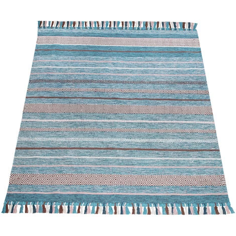 Paco Home Tapis De Salon Moderne Aspect Rayures Avec Franges Coton Tapis Tissé Vert 60x110 Cm 5 Paco Home Tapis De Salon Moderne Aspect Rayures Avec Franges Coton Tapis Tissé Vert 60x110 Cm – Image 5