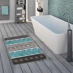 Paco Home Tapis De Bain, Tapis Poils Ras Pour Salle De Bain Avec Motif, Look 3D Gris Bleu 70x120 Cm